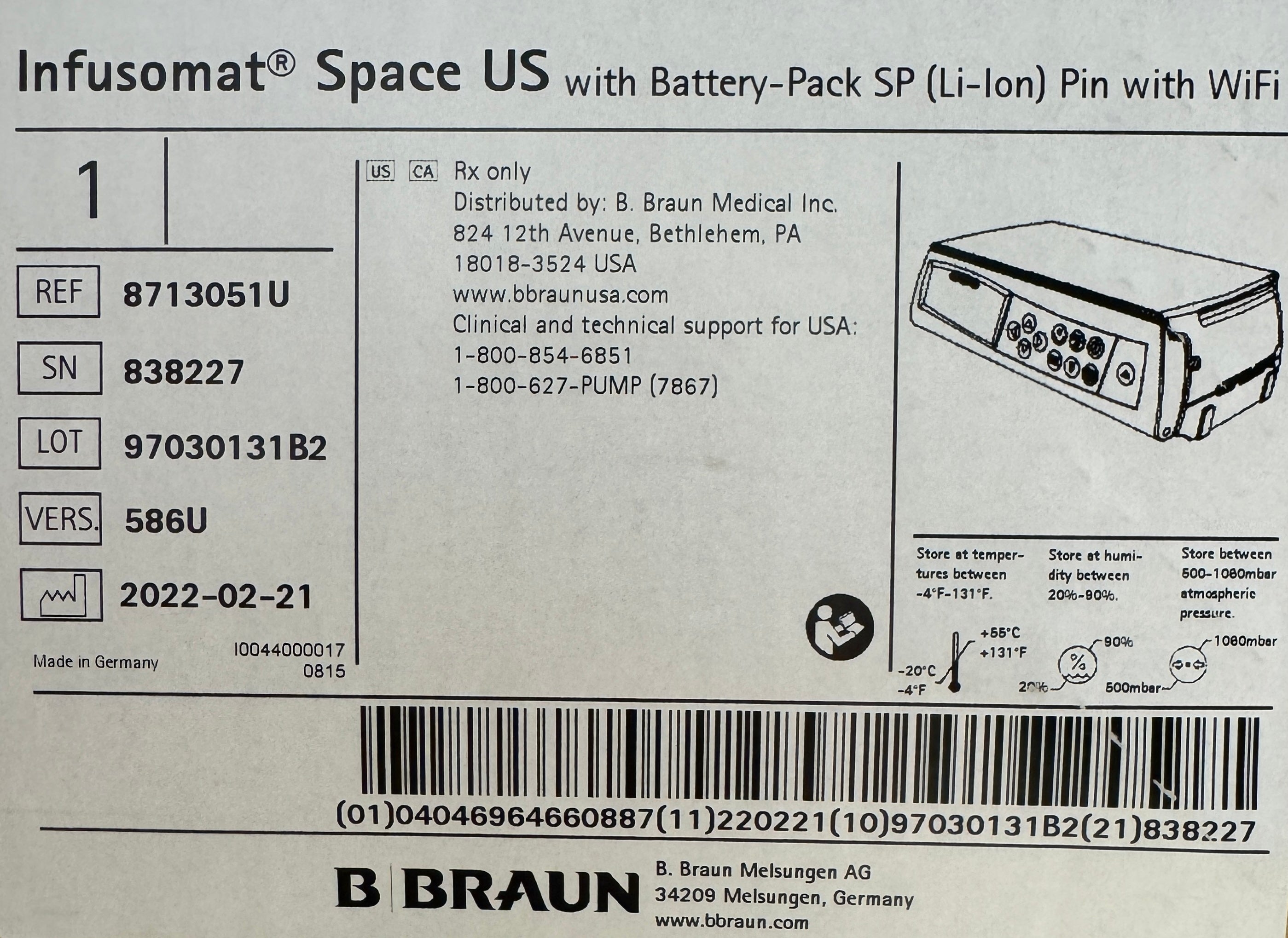 B. Braun Infusomat Space Large Volume Pump – Model 586U with WiFi, Battery Pack (Refurbished)