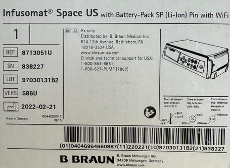 B. Braun Infusomat Space Large Volume Pump – Model 586U with WiFi, Battery Pack (Refurbished)