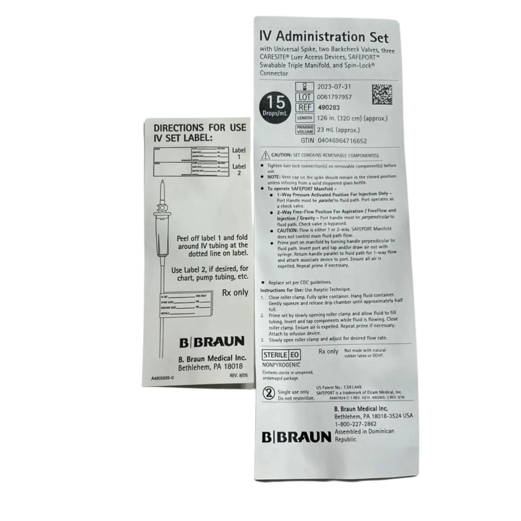 B. Braun IV Administration Set – 15 Drops/mL, 126