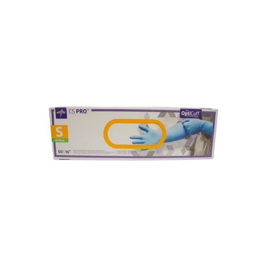 Medline CS16S CS PRO Powder-Free Nitrile Exam Gloves – Extended Cuff, 16", 50 Count