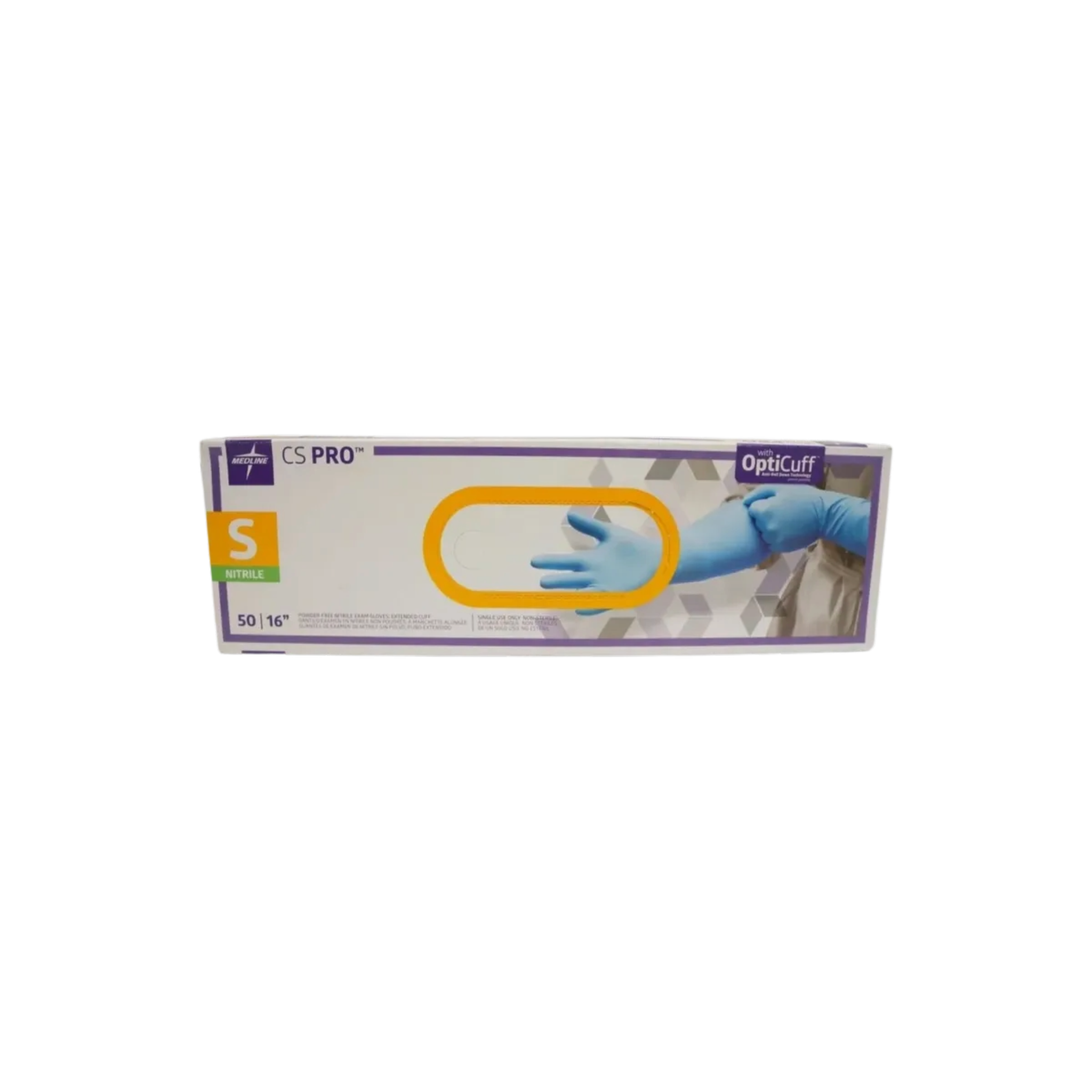 Medline CS16S CS PRO Powder-Free Nitrile Exam Gloves – Extended Cuff, 16