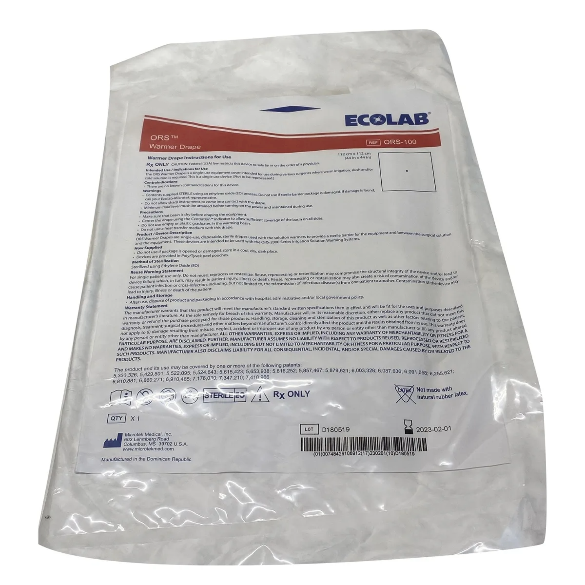 ECOLAB ORS-100N Fluid Warming Drape, 44 x 44 Inch, 24/Box