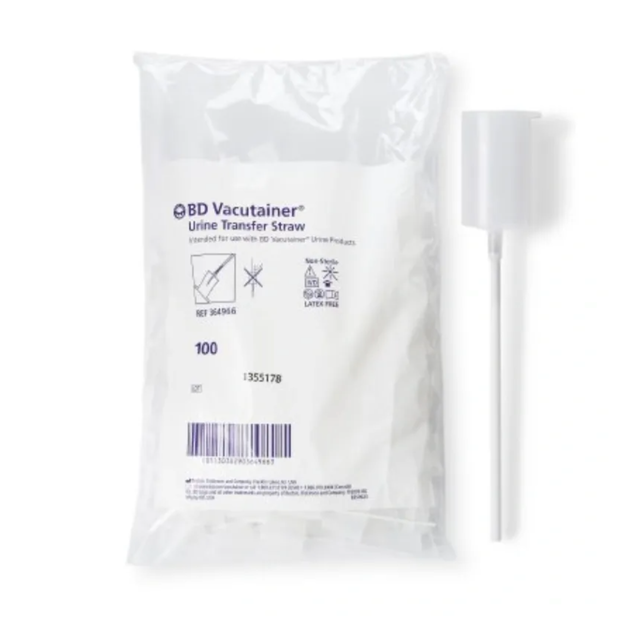 BD 364966 Vacutainer Urine Transfer Straw, 1000CT