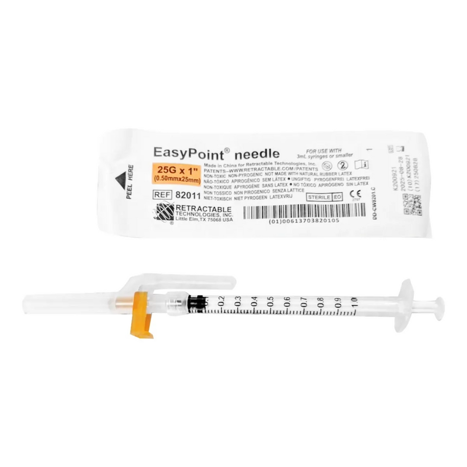 Retractable Technologies 82011 Safety Hypodermic Needle EasyPoint® 1 Inch Length 25 Gauge, 50CT