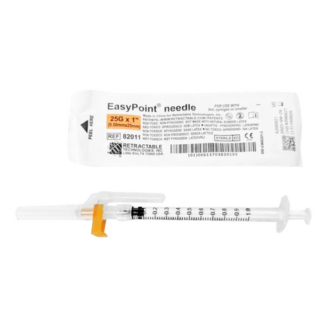 Retractable Technologies 82011 Safety Hypodermic Needle EasyPoint® 1 Inch Length 25 Gauge, 50CT