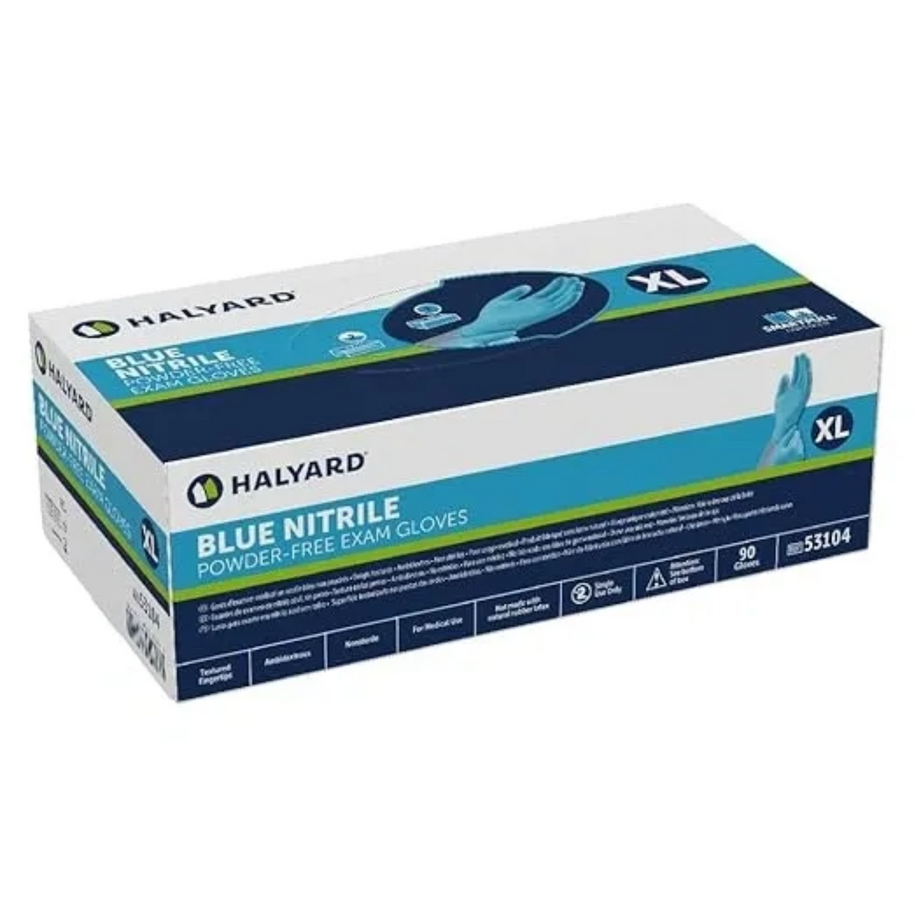 Halyard 53104-01 Blue Nitrile Powder-Free Exam Gloves, Extra-Large, 900CT