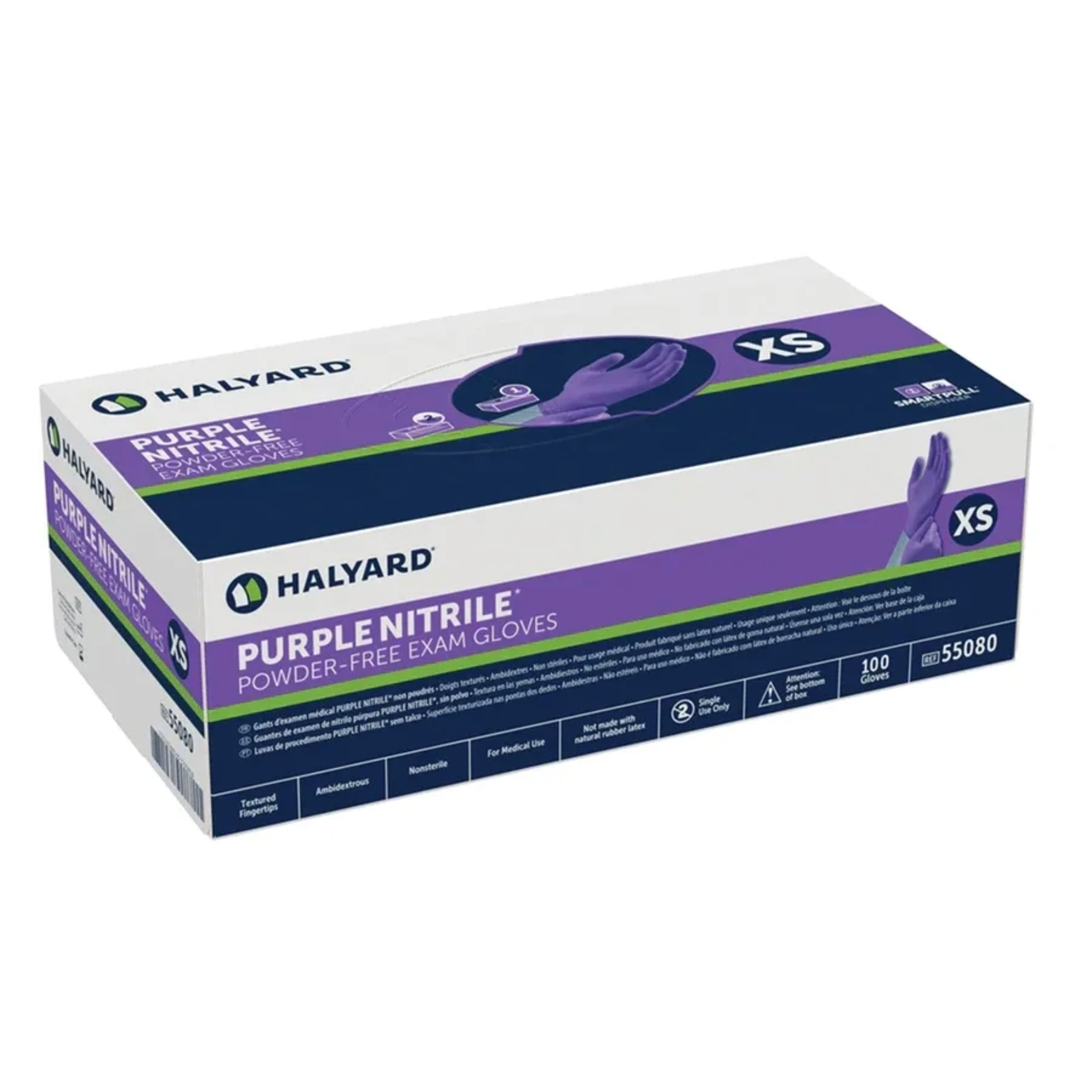 Halyard 55080-65 Purple Nitrile Powder-Free Exam Gloves, Extra-Small, 1000CT