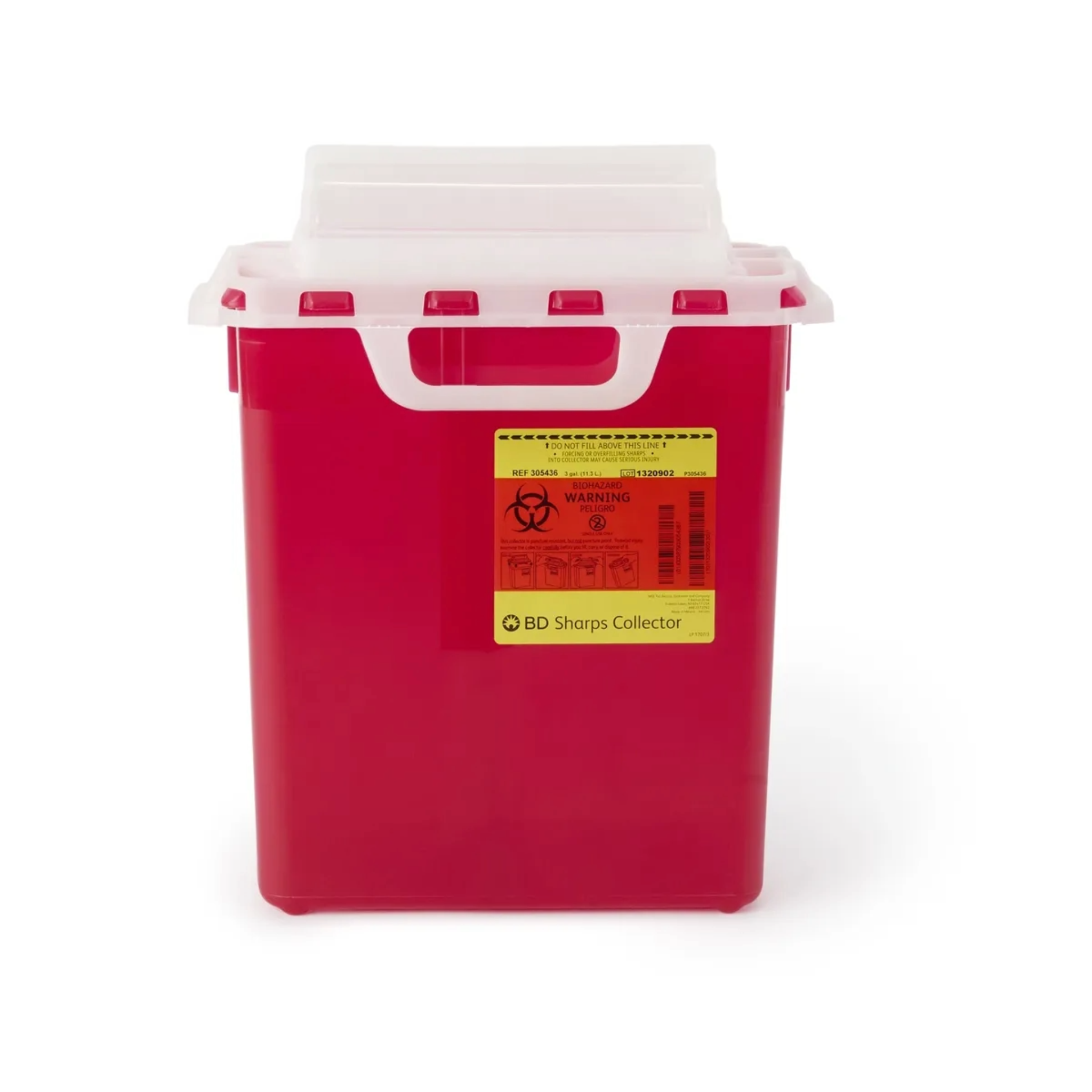 BD Medical 305436 Sharps Collector with Counterbalanced Door, 3-Gallon Capacity, Red, 10 CT