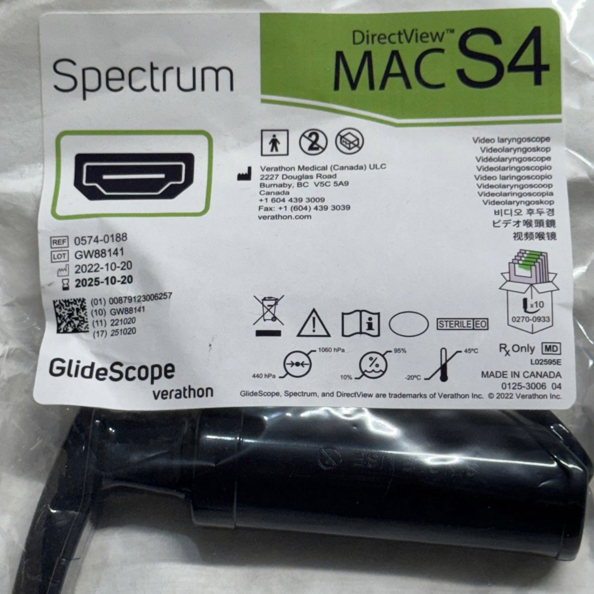 GlideScope Spectrum MAC S4 – Single-Use Video Laryngoscope Blade, 1 Count