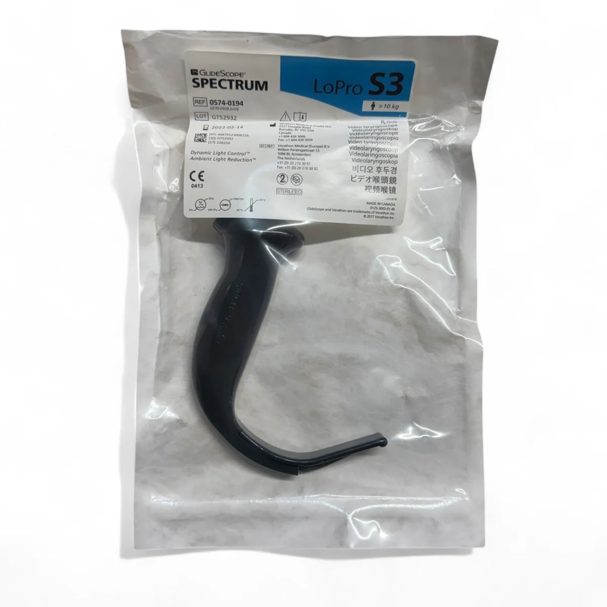 GlideScope Spectrum LoPro S3 SingleUse Video Laryngoscope Blade, 1