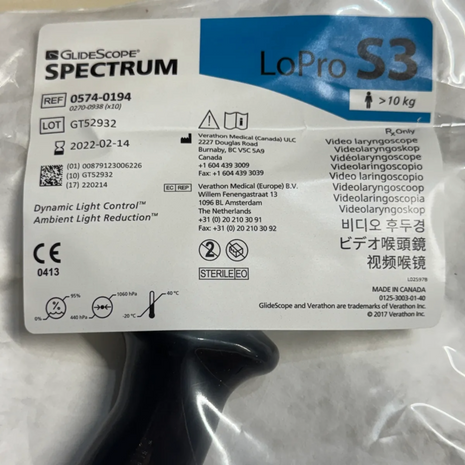 GlideScope Spectrum LoPro S3 – Single-Use Video Laryngoscope Blade, 1 Count